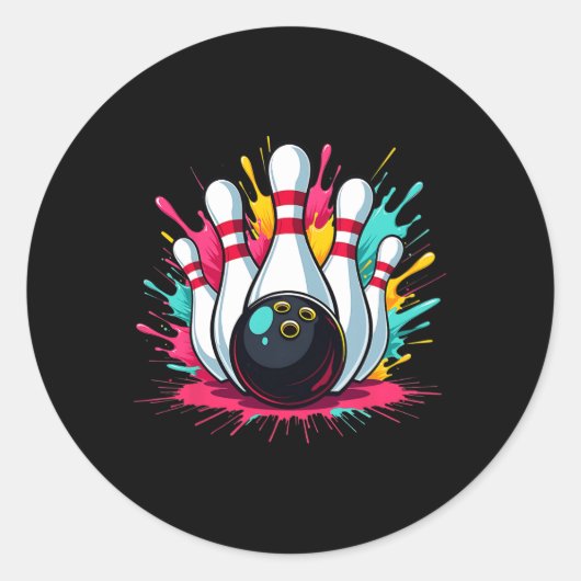 Kleurrijke Bowling Game Day Bowling Schattigee Col Ronde Sticker (Voorkant)