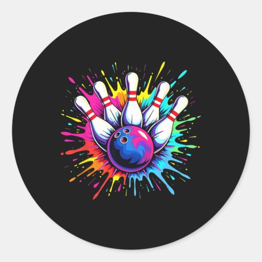 Kleurrijke Bowling Game Day Bowling Schattigee Col Ronde Sticker (Voorkant)