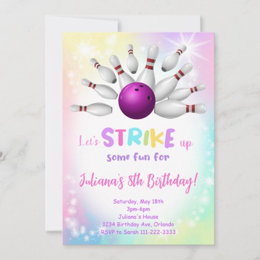 Kleurrijke Bowling verjaardagsuitnodiging Kaart (Voorkant)