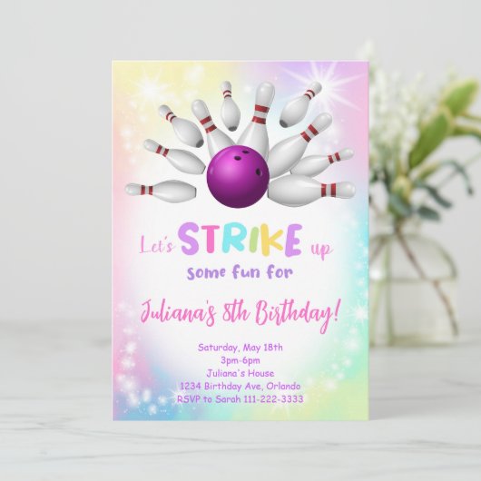 Kleurrijke Bowling verjaardagsuitnodiging Kaart (Staand voorkant)