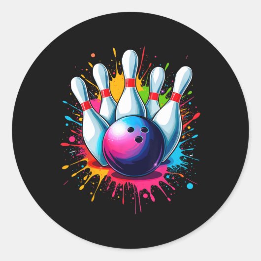 Kleurrijke bowlingkunst ronde sticker (Voorkant)