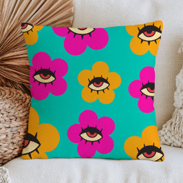 Kleurrijke Boze Oog Bloemen Maximalistische Bloem Kussen