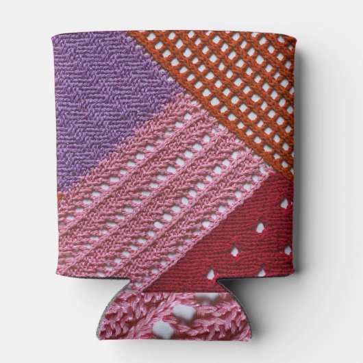 Kleurrijke brei: Abstracte patchwork textuur. Blikjeskoeler (Achterkant)