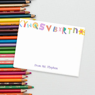 Kleurrijke brief aangepaste naam leraar post-it® notes