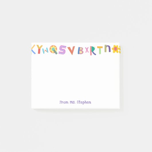 Kleurrijke brief aangepaste naam leraar post-it® notes (Voorkant)