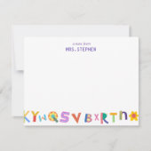 Kleurrijke brief Gepersonaliseerde Leraar Statione Notitiekaartje (Voorkant)