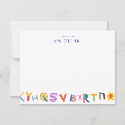 Kleurrijke brief Gepersonaliseerde Leraar Statione Notitiekaartje (Voorkant)