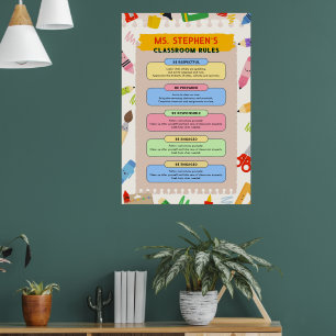 Kleurrijke Briefpapier lerarenklasregels Poster