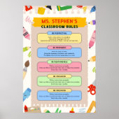 Kleurrijke Briefpapier lerarenklasregels Poster (Voorkant)