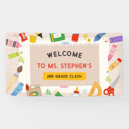 Kleurrijke Briefpapier Teacher Classroom Welkomstb Spandoek (Horizontaal)