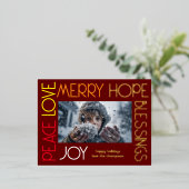 Kleurrijke brieven vreugde vrolijke vrede zegening folie feestdagen briefkaart (Staand Voorkant)