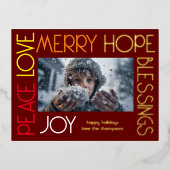 Kleurrijke brieven vreugde vrolijke vrede zegening folie feestdagen briefkaart (Voorkant)