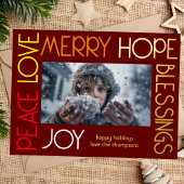 Kleurrijke brieven vreugde vrolijke vrede zegening folie feestdagen briefkaart