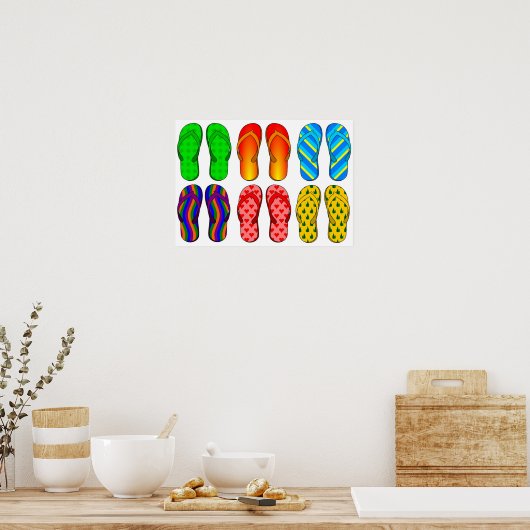 Kleurrijke Bright Beach Teenslippers Poster (Keuken)
