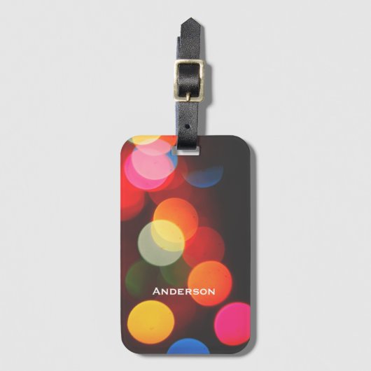 Kleurrijke Bright Bokeh Lights Bagagelabel (Voorkant (verticaal))