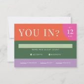 Kleurrijke Bright Bold RSVP-kaart Uniek Sinaasappe RSVP Kaartje (Voorkant)