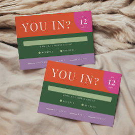 Kleurrijke Bright Bold RSVP-kaart Uniek Sinaasappe RSVP Kaartje