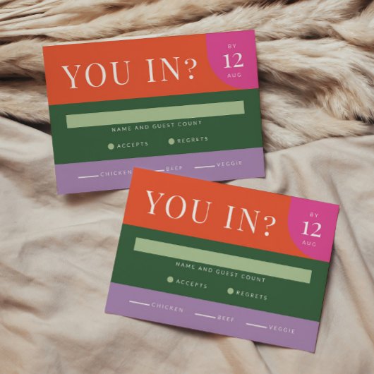 Kleurrijke Bright Bold RSVP-kaart Uniek Sinaasappe RSVP Kaartje