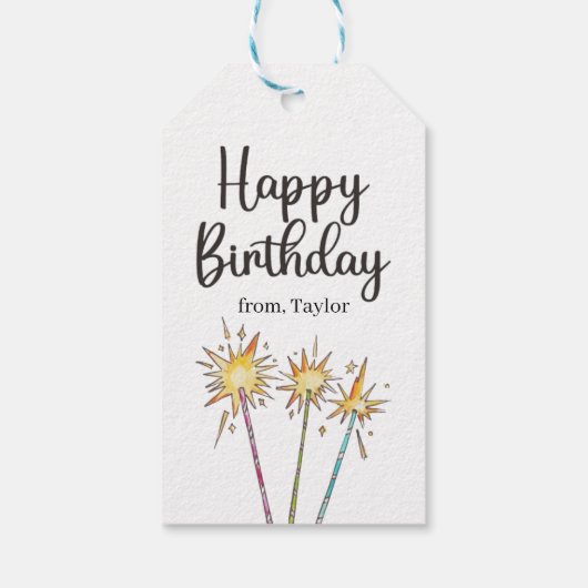 Kleurrijke Bright Candles Sparkles Gelukkige Verja Cadeaulabel (Achterkant)