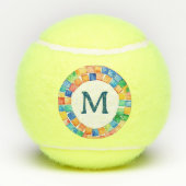 Kleurrijke Bright Mosaic Border Monogrammed Tennisballen (Achterkant)