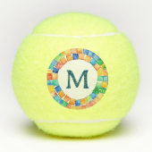 Kleurrijke Bright Mosaic Border Monogrammed Tennisballen (Voorkant)