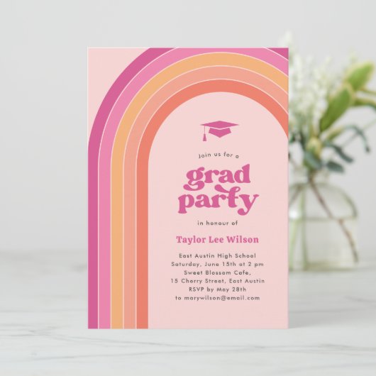 Kleurrijke Bright Pink en Oranje Graduation Party Kaart (Staand voorkant)