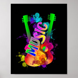 Kleurrijke Bright Popping Guitar Music Paint Splat Poster