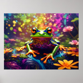 Kleurrijke Bright Psychedelic Frog Wall Print Post