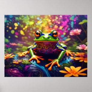 Kleurrijke Bright Psychedelic Frog Wall Print Post
