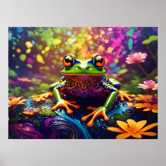 Kleurrijke Bright Psychedelic Frog Wall Print Post (Voorkant)