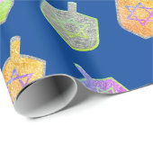 Kleurrijke Bright Spinning Star Dreidels Hanukkah Cadeaupapier (Rol Hoek)