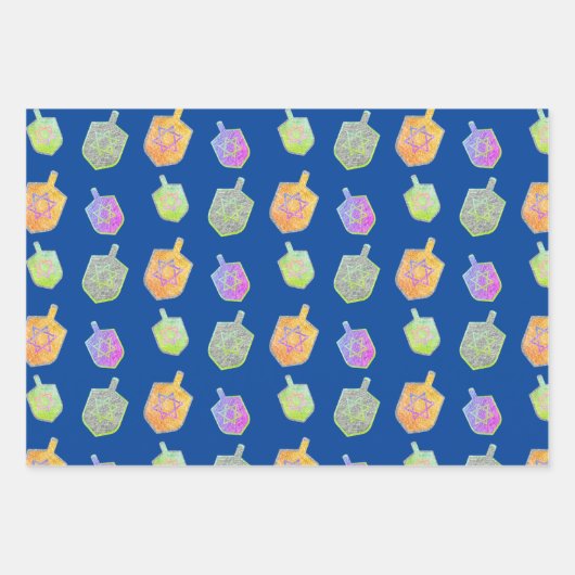 Kleurrijke Bright Spinning Star Dreidels Hanukkah Inpakpapier Vel (Voorkant)