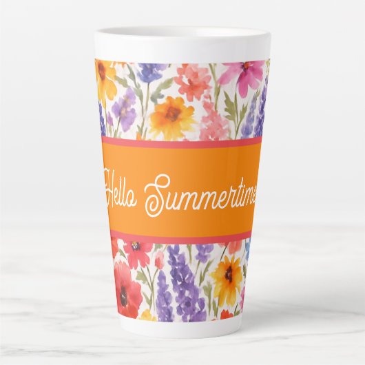 Kleurrijke Bright Summer bloementuin bloei Latte Mok (Voorkant)