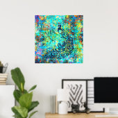 kleurrijke Bright Turquoise Peacock Abstract Poster (Thuiskantoor)