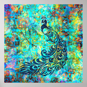  kleurrijke Bright Turquoise Peacock Abstract Poster