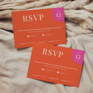 Kleurrijke Bright Wedding Uniek Sinaasappel en Mag RSVP Kaartje