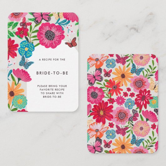 Kleurrijke Bright Wildflower Bridal Deel een recep Informatiekaartje (Voorkant / Achterkant)