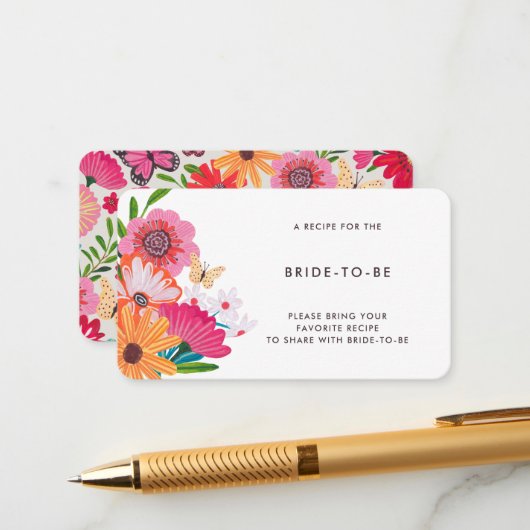 Kleurrijke Bright Wildflower Bridal Deel een recep Informatiekaartje (Voorkant / Achterkant in situ)