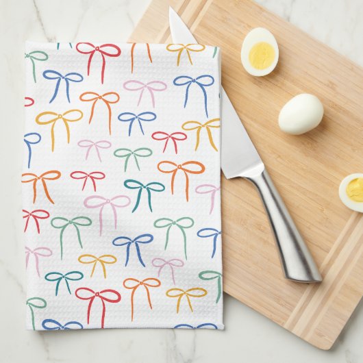 Kleurrijke Brights Simple Bow Doodle Patroon Theedoek (Quarter Fold)