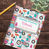 Kleurrijke bromfiets doedel patroon gepersonalisee notitieboek