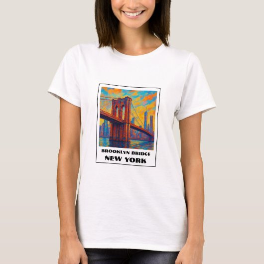 Kleurrijke Brooklyn Bridge NYC reizen T-shirt (Voorkant)