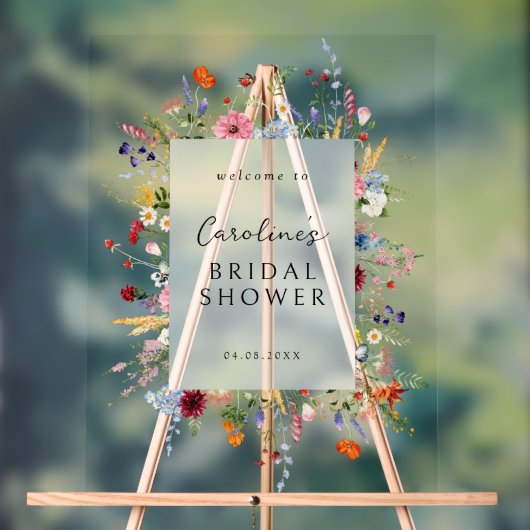 Kleurrijke Bruidsdouche met Wilde Bloemen Acryl Bord (Neutraal)