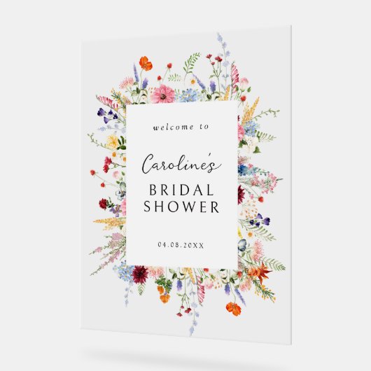 Kleurrijke Bruidsdouche met Wilde Bloemen Acryl Bord (Hoek)