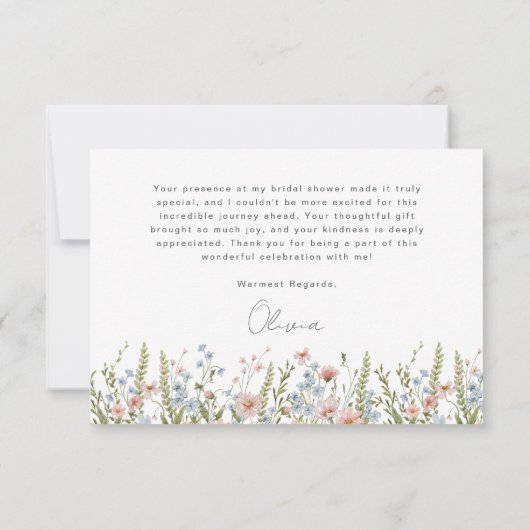 Kleurrijke Bruidsdouche met Wilde Bloemen Bedankkaart (Achterkant)