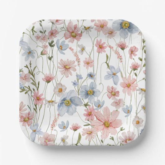 Kleurrijke bruidsdouche met wilde bloemen in tuine papieren bordje (Voorkant)