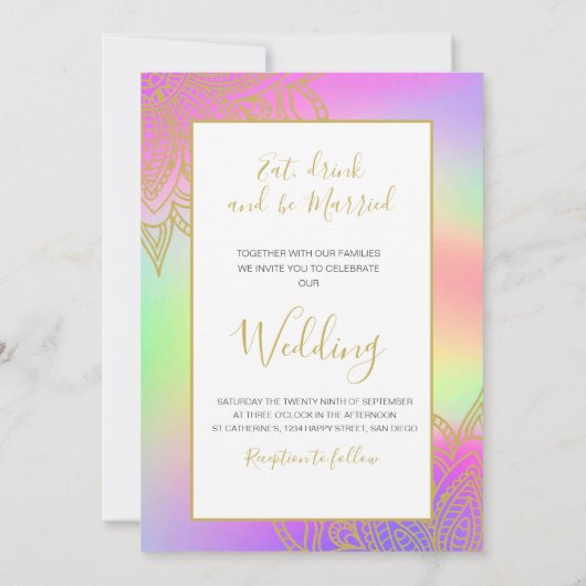 Kleurrijke bruiloft gouden accenten modern kaart (Achterkant)