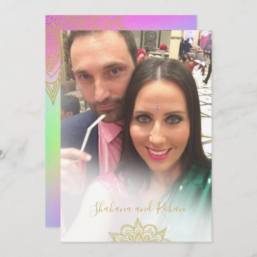 Kleurrijke bruiloft gouden accenten modern kaart (Voorkant / Achterkant)