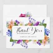 Kleurrijke Bruiloftsshower met Wilde Bloemen Bedankkaart (Voorkant / Achterkant)