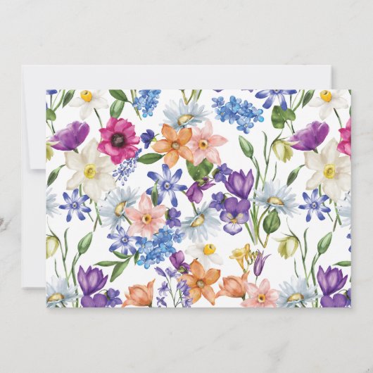 Kleurrijke bruiloftsshower plat kaart met wilde bl (Achterkant)