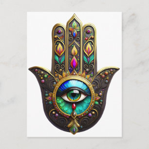 Kleurrijke Bruine Gouden Hamsa Regenboog Kleur Der Briefkaart